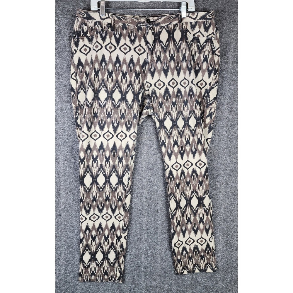 Like An Angel Pants Womens 3X Ikat Geometric Brown Stretch Tapered EUC